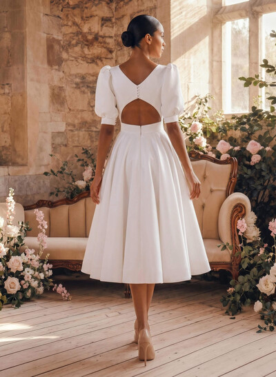Short Chic Wedding Dresses With Satin Back Hole