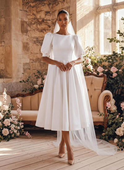 Short Chic Wedding Dresses With Satin Back Hole