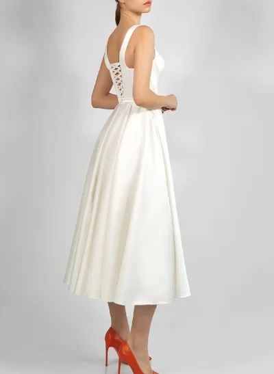 Simple Short Satin Wedding Dresses With Tea-Length