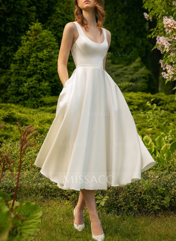 Simple Short Satin Wedding Dresses With Tea-Length