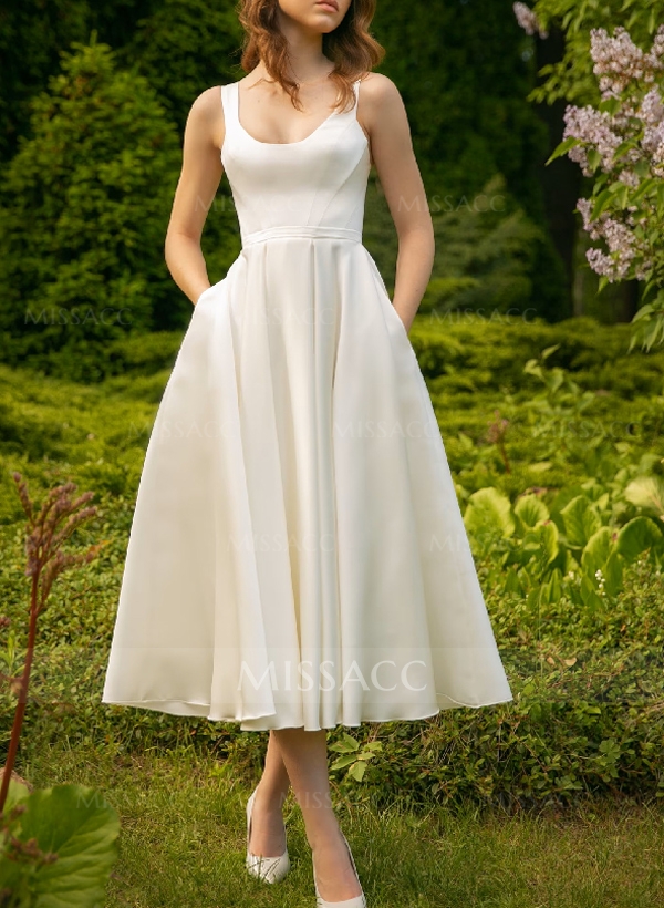 Simple Short Satin Wedding Dresses With Tea-Length