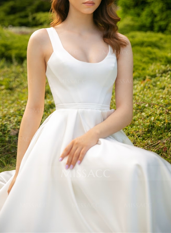 Simple Short Satin Wedding Dresses With Tea-Length