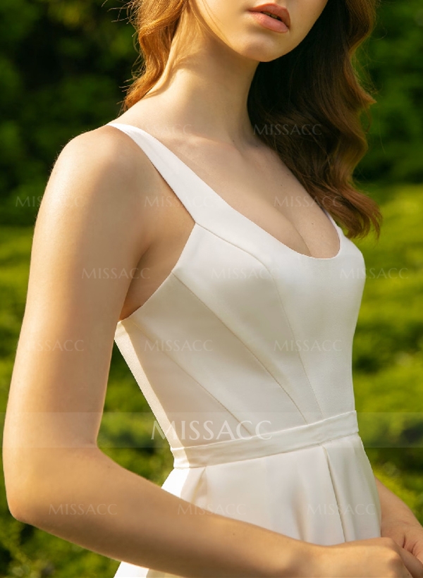 Simple Short Satin Wedding Dresses With Tea-Length