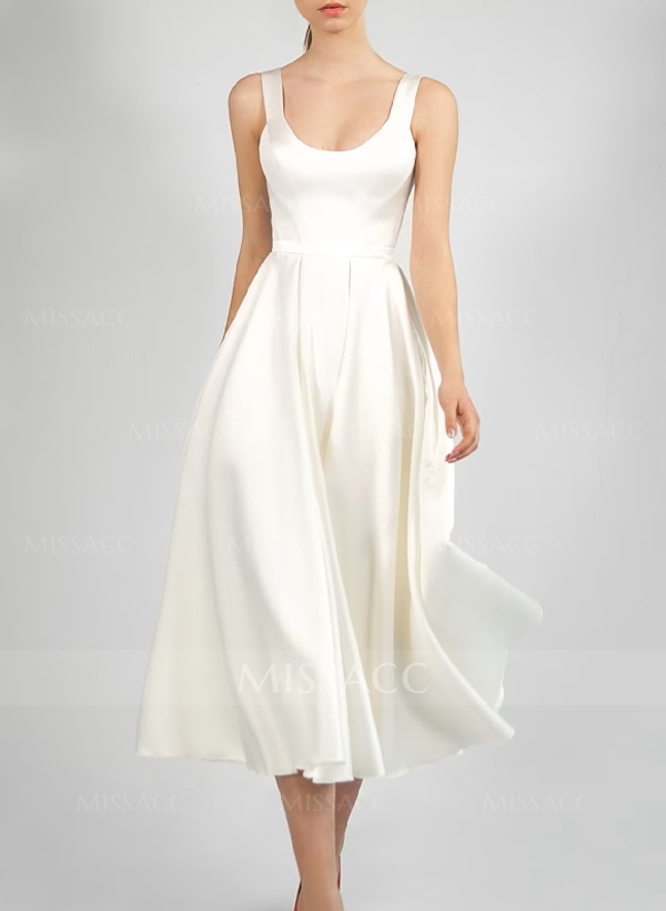 Simple Short Satin Wedding Dresses With Tea-Length