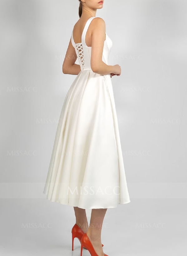 Simple Short Satin Wedding Dresses With Tea-Length