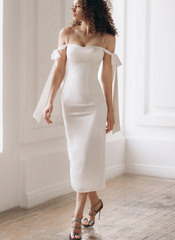 Modern Simple Reception Wedding Dresses With Bow(s)