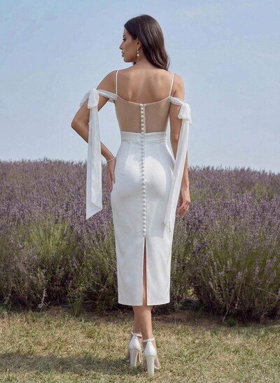 Modern Simple Reception Wedding Dresses With Bow(s)