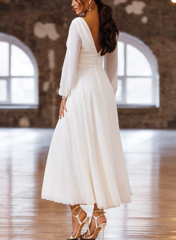 Long Sleeves Short Wedding Dresses With Chiffon A-Line 