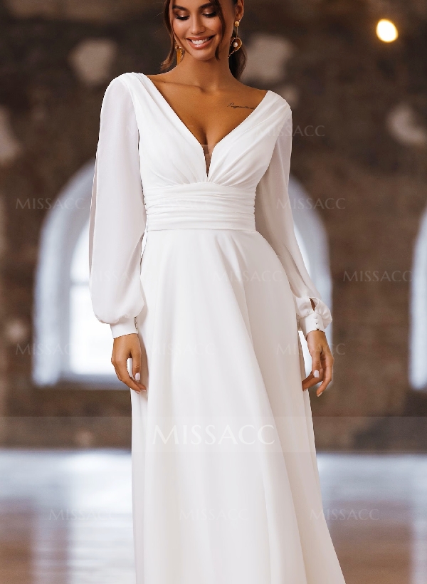 Long Sleeves Short Wedding Dresses With Chiffon A-Line