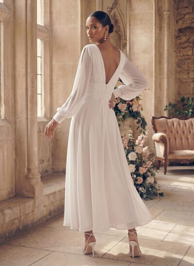 Long Sleeves Short Wedding Dresses With Chiffon A-Line