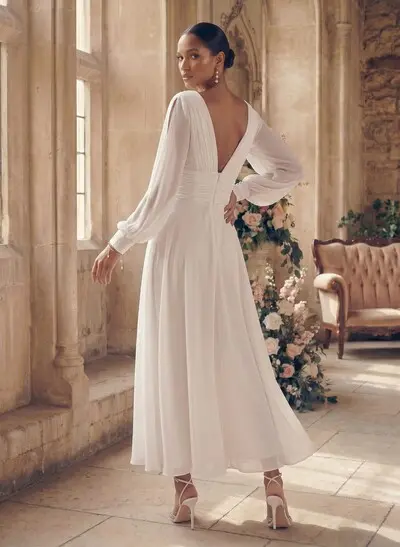 Long Sleeves Short Wedding Dresses With Chiffon A-Line