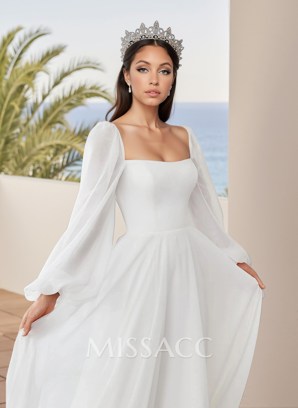 Long Sleeves Simple Wedding Dresses With Square Neckline Long Sleeves Simple Wedding Dresses With Square Neckline