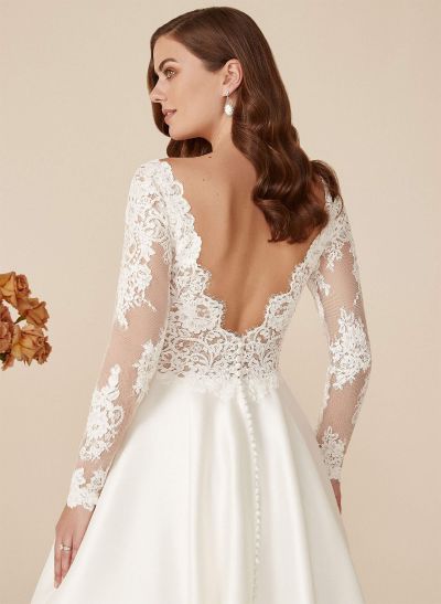 Long Sleeves Lace Ball-Gown Wedding Dresses With Satin