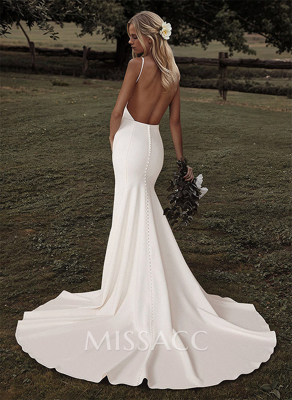 Open Back Mermaid Wedding Dresses With Sweep Train Open Back Mermaid Wedding Dresses With Sweep Train