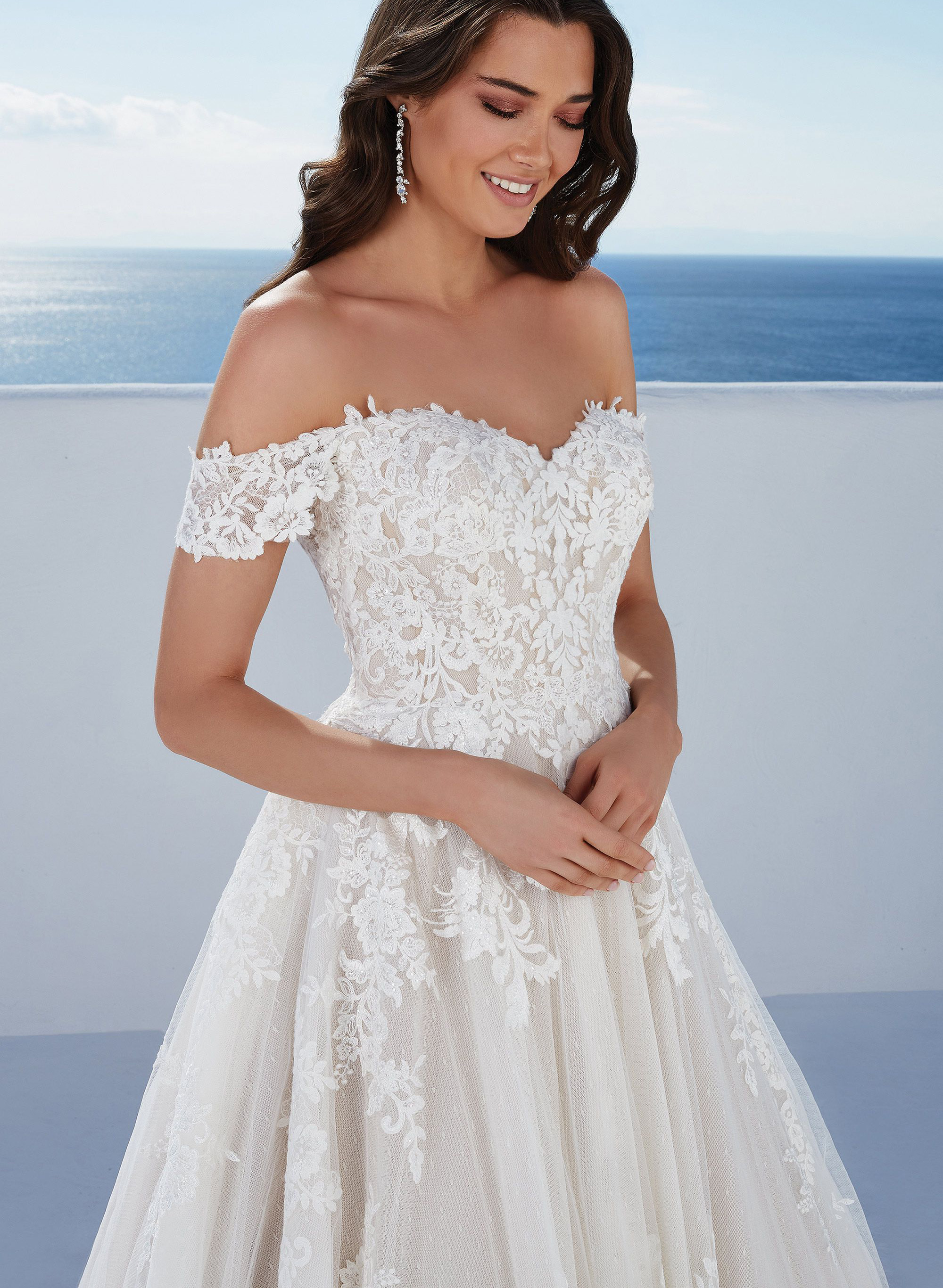 Off-The-Shoulder Ball-Gown Lace Wedding Dresses With Tulle