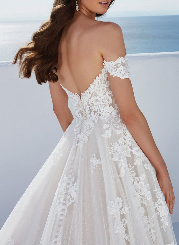 Off-The-Shoulder Ball-Gown Lace Wedding Dresses With Tulle