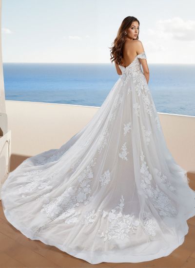 Off-The-Shoulder Ball-Gown Lace Wedding Dresses With Tulle