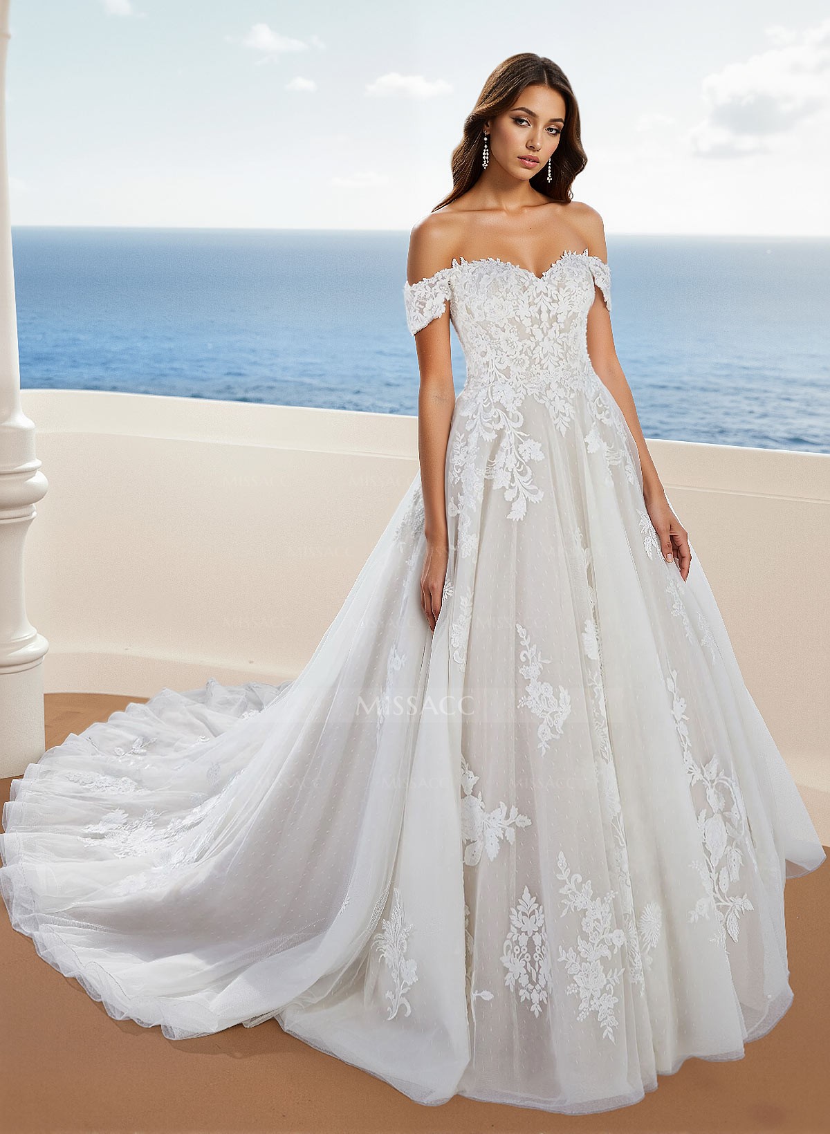 Off-The-Shoulder Ball-Gown Lace Wedding Dresses With Tulle