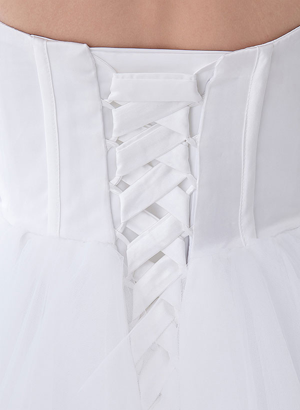 White Classic Strapless Satin High Low Wedding Dress
