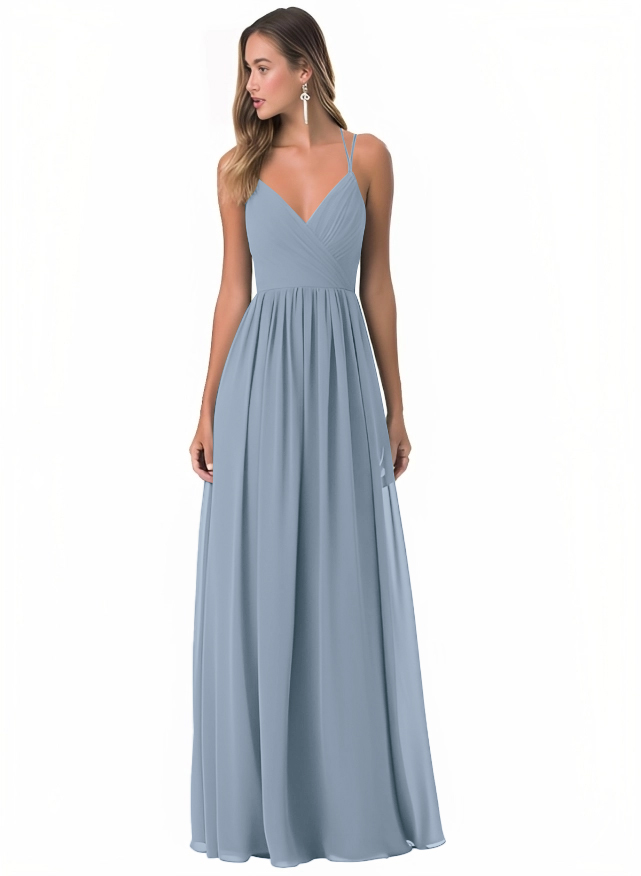 Simple V-Neck Chiffon Bridesmaid Dress With A-Line - Missacc