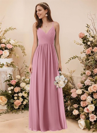 Simple V-Neck Chiffon Bridesmaid Dress With A-Line