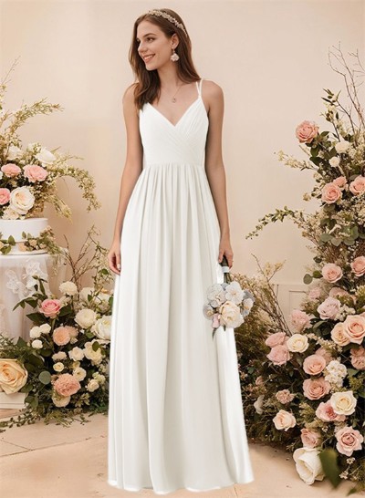 Simple V-Neck Chiffon Bridesmaid Dress With A-Line