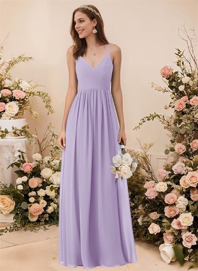 Simple V-Neck Chiffon Bridesmaid Dress With A-Line