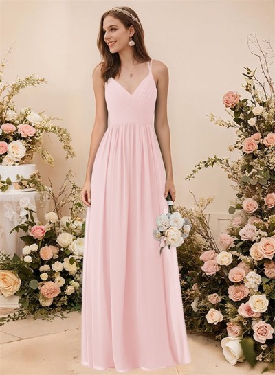 Simple V-Neck Chiffon Bridesmaid Dress With A-Line
