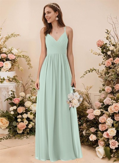 Simple V-Neck Chiffon Bridesmaid Dress With A-Line