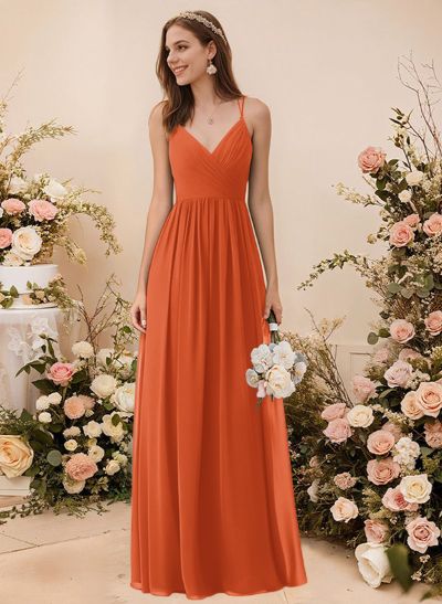 Simple V-Neck Chiffon Bridesmaid Dress With A-Line