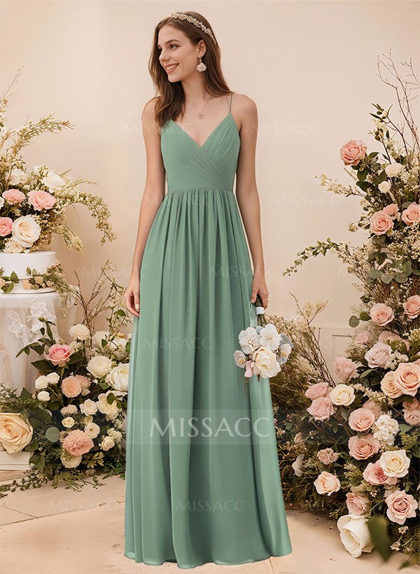 Simple V-Neck Chiffon Bridesmaid Dress With A-Line