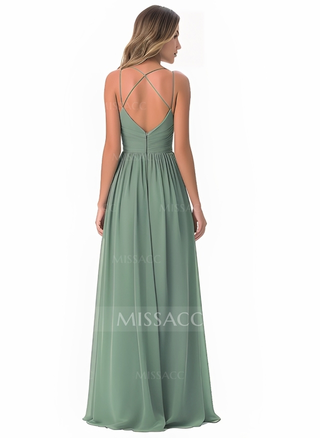 Simple V-Neck Chiffon Bridesmaid Dress With A-Line