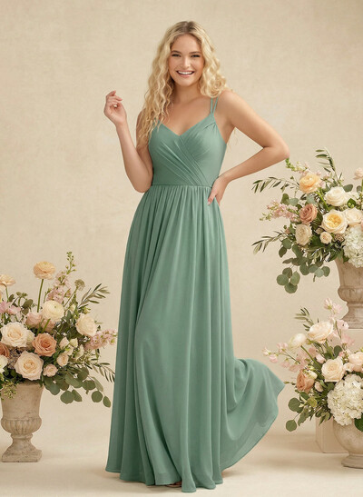 Simple V-Neck Chiffon Bridesmaid Dress With A-Line
