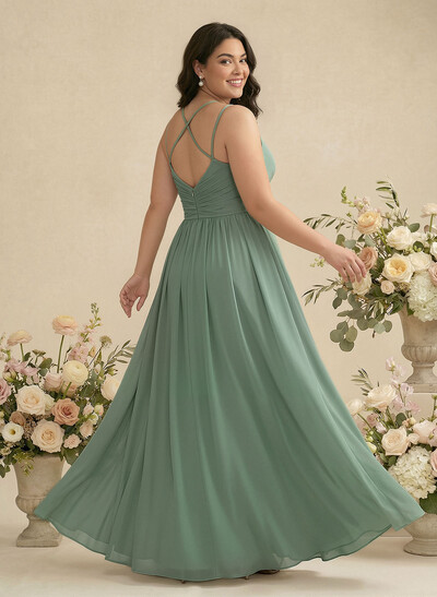 Simple V-Neck Chiffon Bridesmaid Dress With A-Line