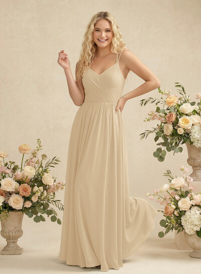 Simple V-Neck Chiffon Bridesmaid Dress With A-Line