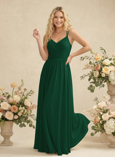 Simple V-Neck Chiffon Bridesmaid Dress With A-Line