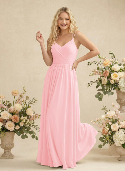 Simple V-Neck Chiffon Bridesmaid Dress With A-Line