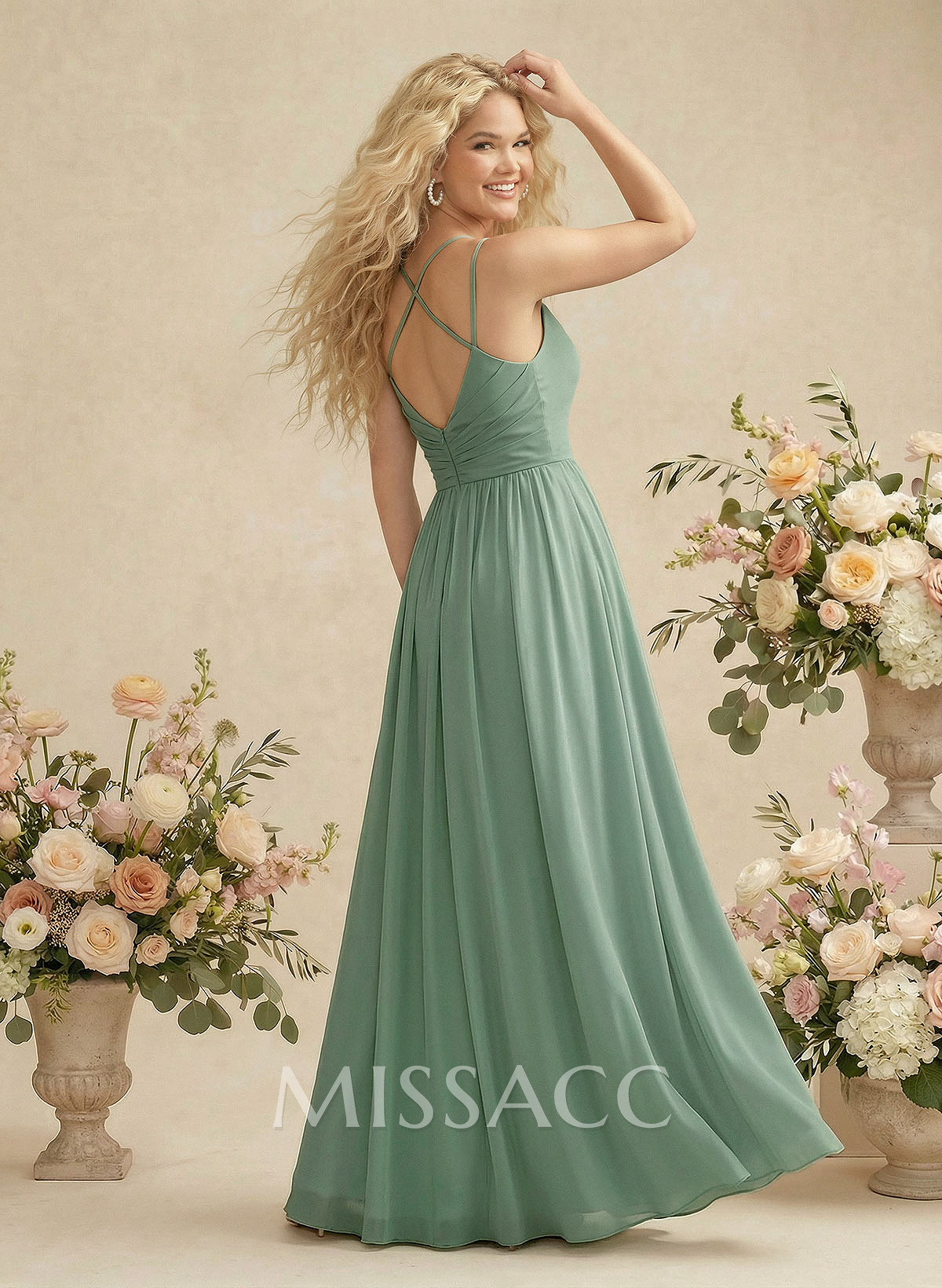 Simple V-Neck Chiffon Bridesmaid Dress With A-Line