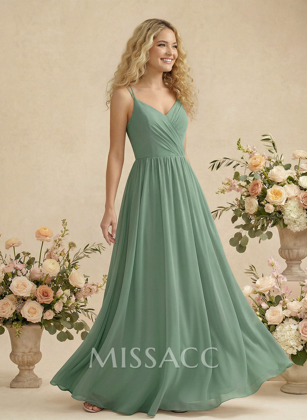 Simple V-Neck Chiffon Bridesmaid Dress With A-Line