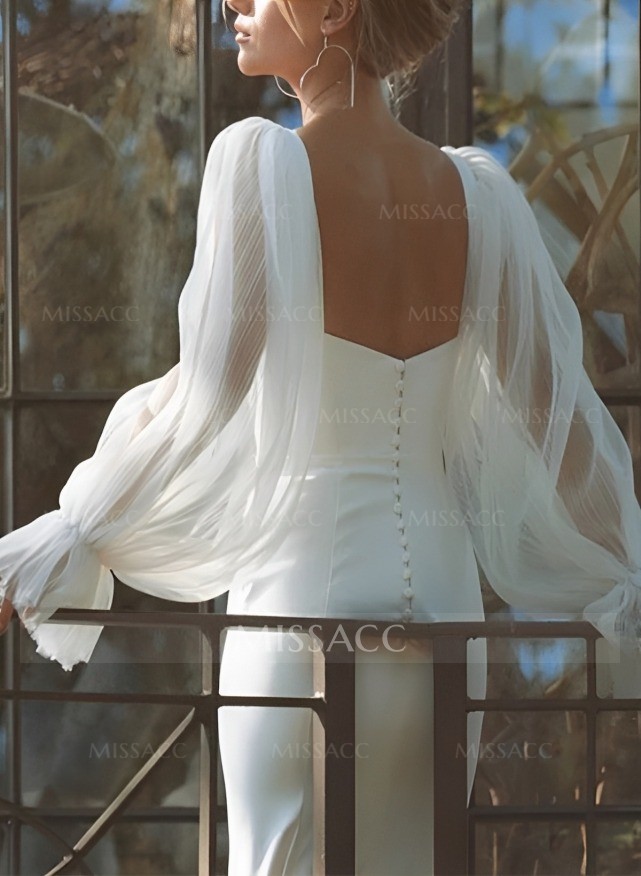 Simple Sheath Long Sleeves Wedding Dresses With Satin