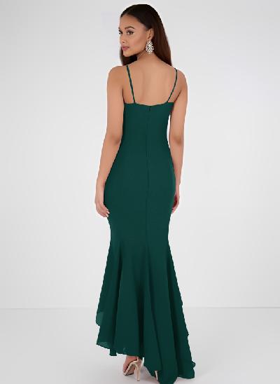 Trumpet/Mermaid Asymmetrical Bridesmaid Dress With Chiffon Sleeveless V-Neck