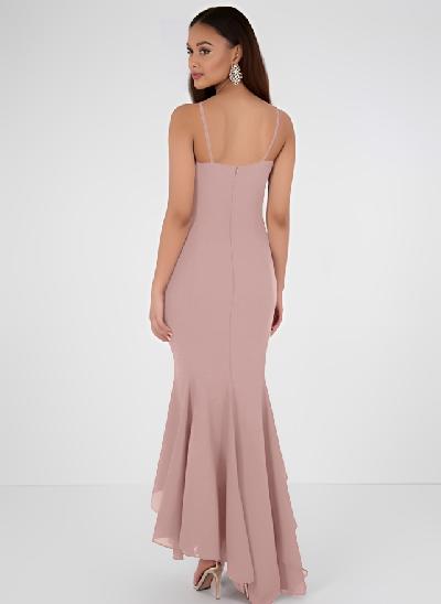 Trumpet/Mermaid Asymmetrical Bridesmaid Dress With Chiffon Sleeveless V-Neck