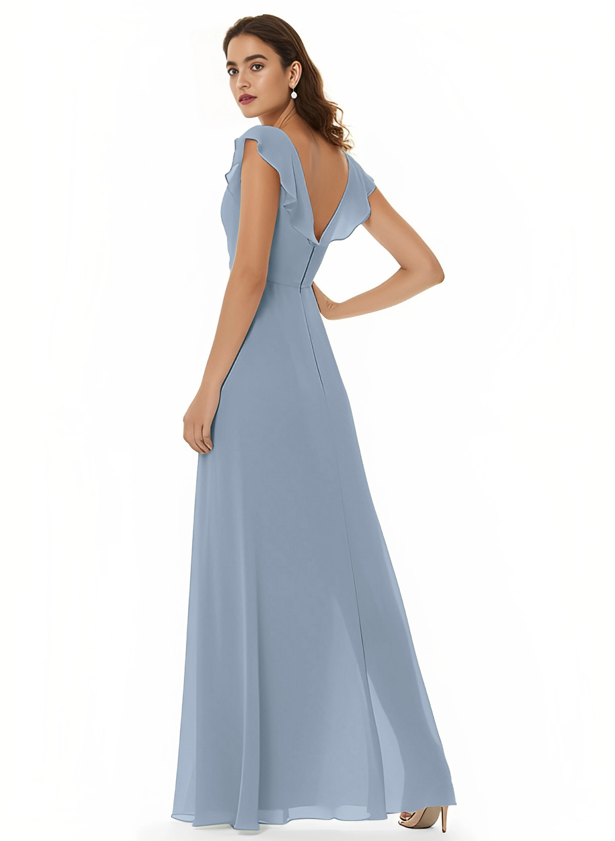 A-Line V-Neck Short sleeves Chiffon Floor-Length Bridesmaid Dress With Split Front