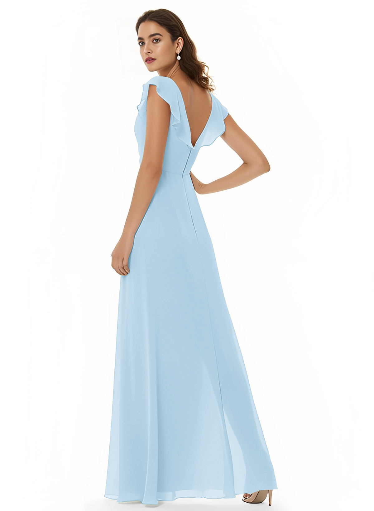 A-Line V-Neck Short sleeves Chiffon Floor-Length Bridesmaid Dress With Split Front