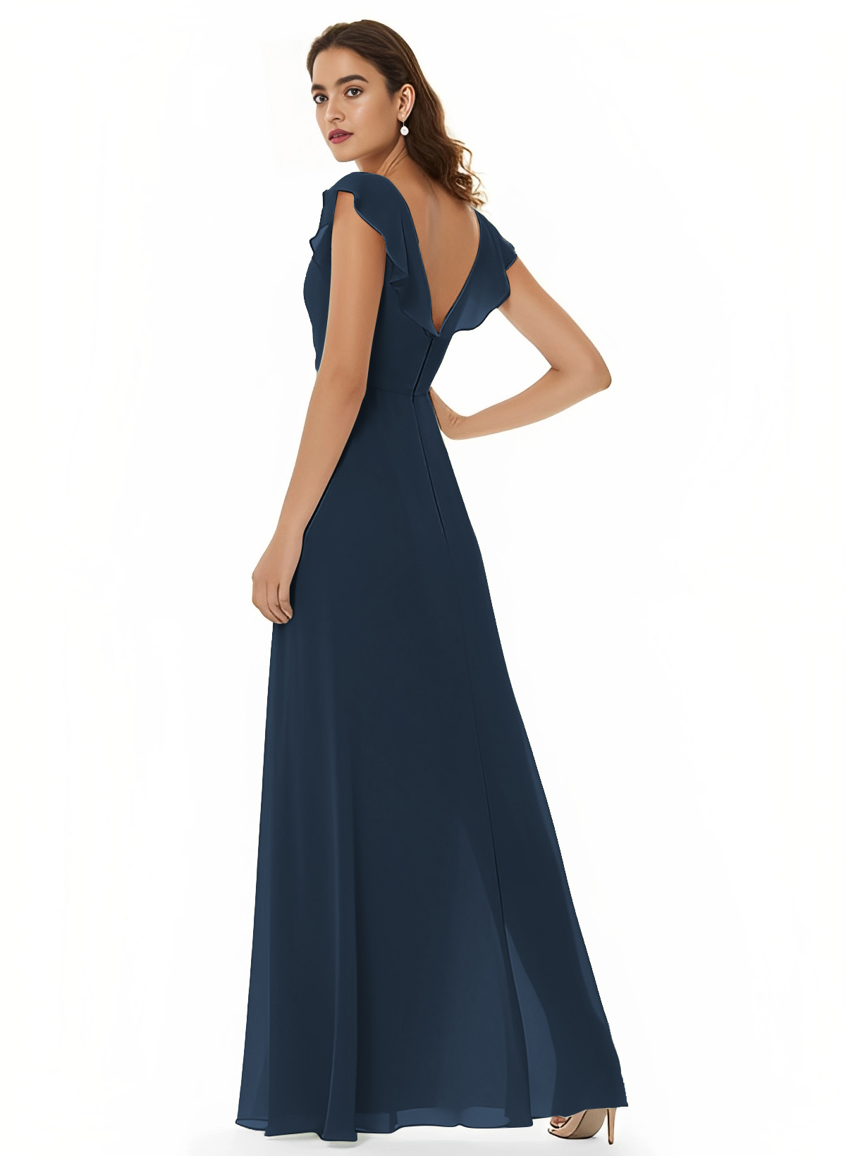 A-Line V-Neck Short sleeves Chiffon Floor-Length Bridesmaid Dress With Split Front