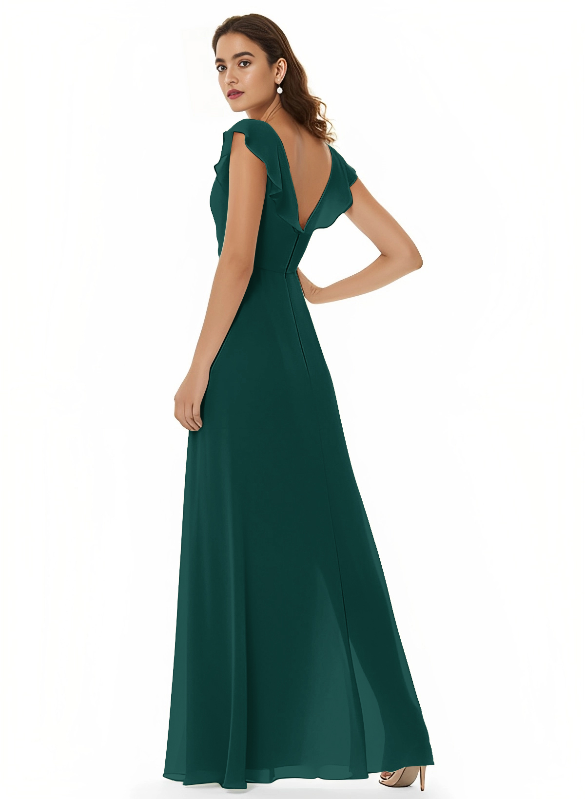 A-Line V-Neck Short sleeves Chiffon Floor-Length Bridesmaid Dress With Split Front