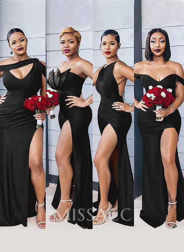 Mermaid Floor-Length Stretch Satin Bridesmaid Dress With Split Front
