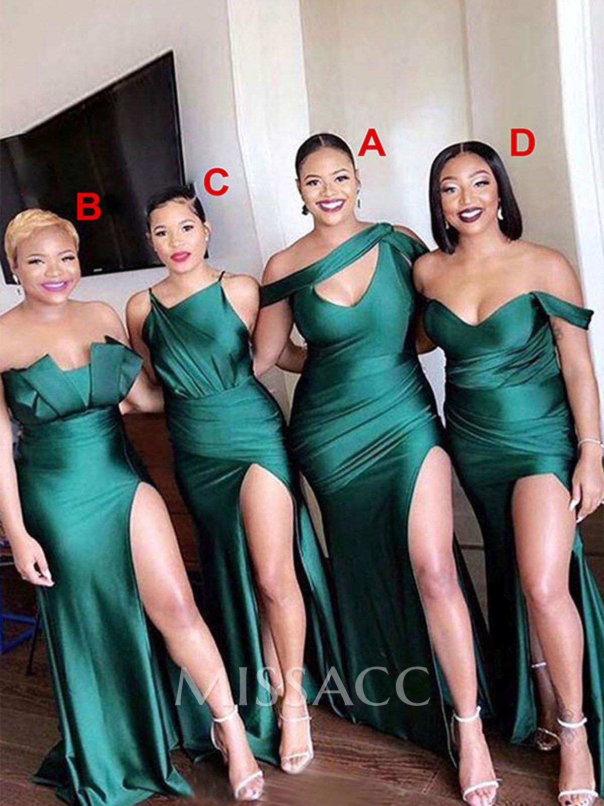 Mermaid Floor-Length Stretch Satin Bridesmaid Dress With Split Front