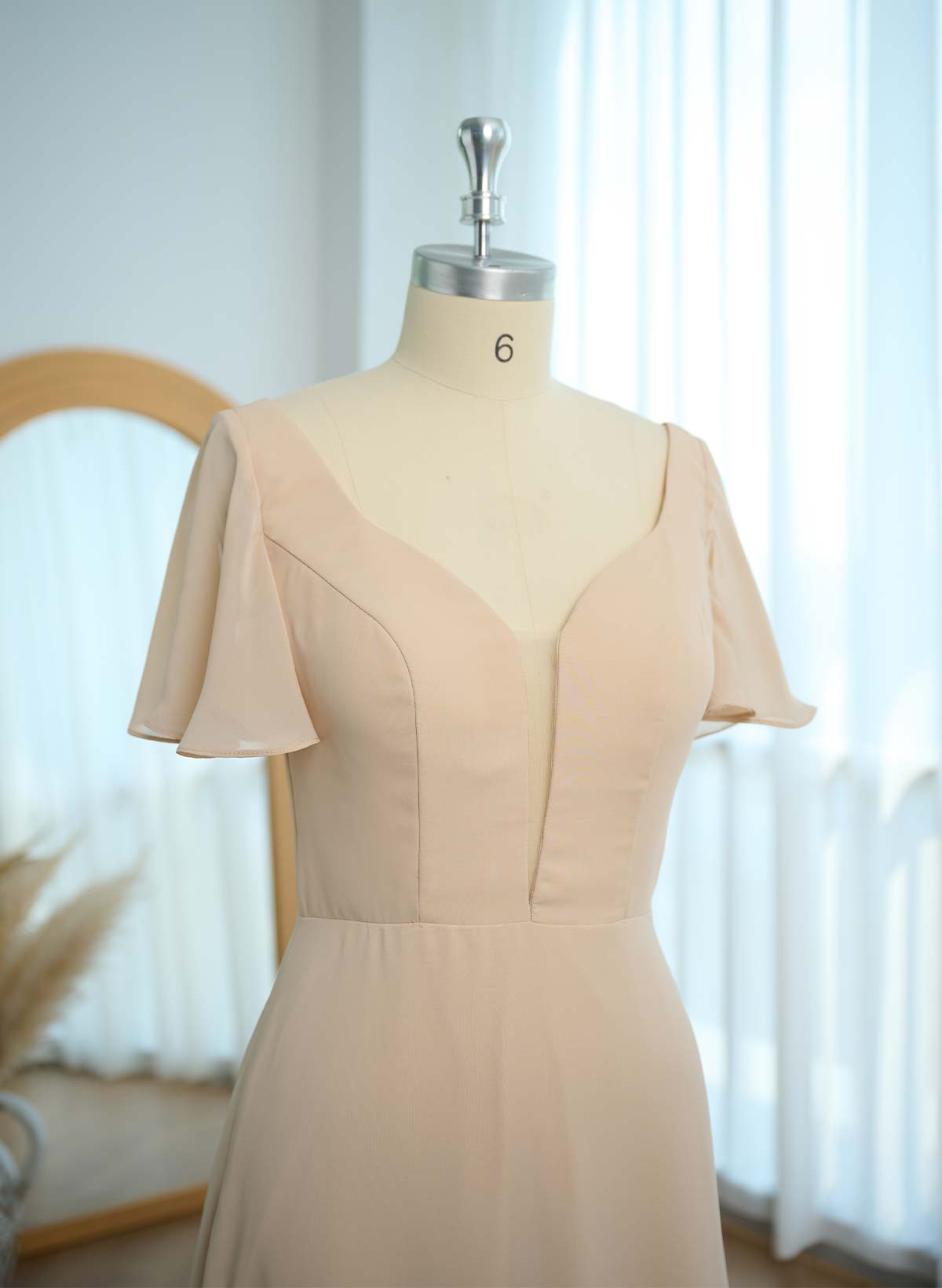 Short Sleeves V-Neck Bridesmaid Dress With Chiffon