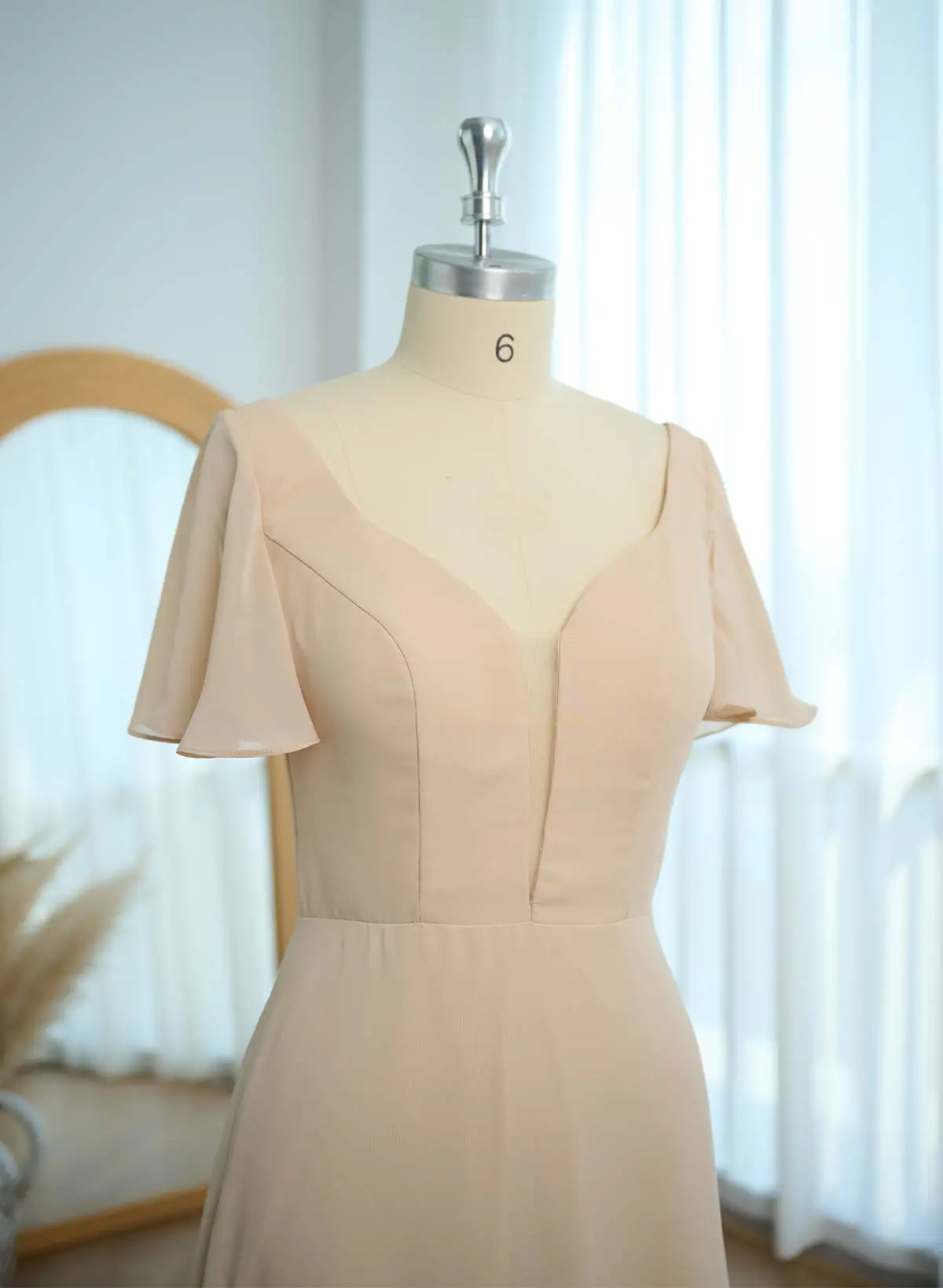 Short Sleeves V-Neck Bridesmaid Dress With Chiffon